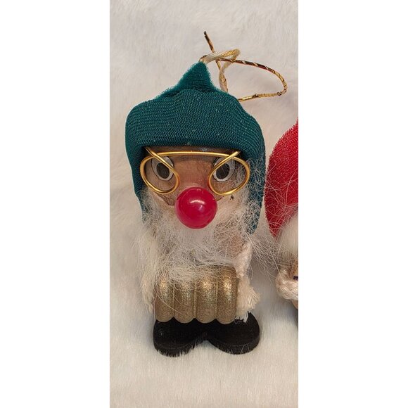 Vintage Kurt Adler Wooden Christmas Musician Gnome Ornaments W/ Gold Glasses - Picture 2 of 5